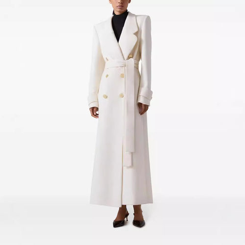Damen Langer Doppelreihiger Wollmantel mit Taillengürtel Shop Nory