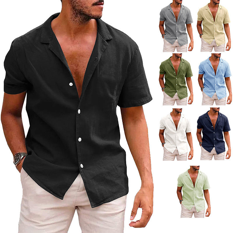 Herren Kurzarmhemd mit weichem Leinenmix und modernem Henley-Ausschnitt