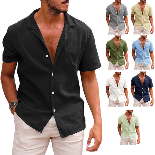 Herren Kurzarmhemd mit weichem Leinenmix und modernem Henley-Ausschnitt