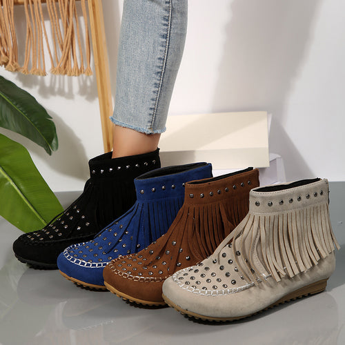 Damen Fransen‑Ankleboots im Mokassinstil mit Nieten und Rückenreißverschluss Shop Nory