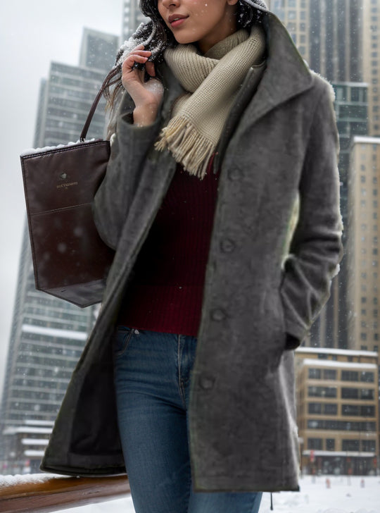 Damen Kurzmantel aus Velourslederimitat mit Hemdkragen, Knopfleiste und seitlichen Eingrifftaschen Shop Nory