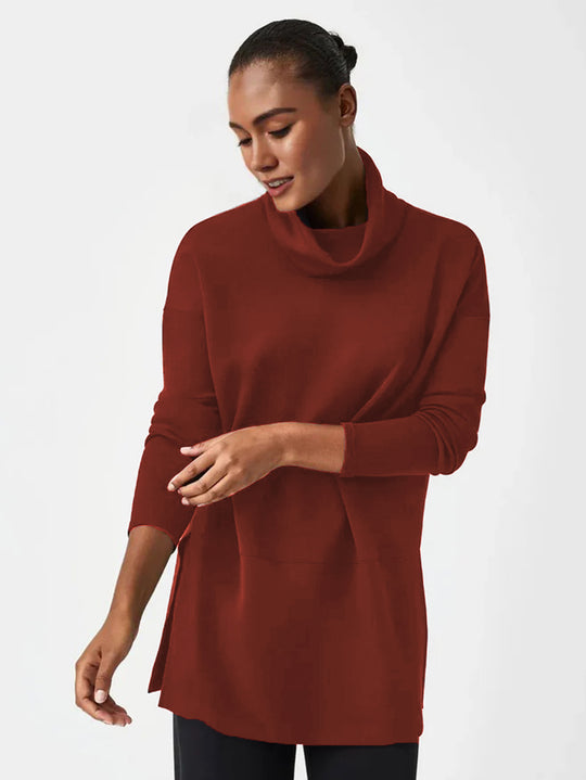 Damen Cozy Funnel Neck Tunika Pullover mit Übergrößen-Schnitt und seitlichen Schlitzen Shop Nory