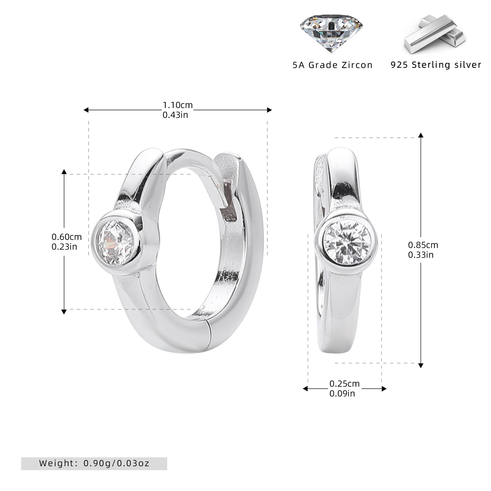 Damen Creolen mit funkelndem Zirkon aus hochwertigem 925 Sterling Silber Shop Nory