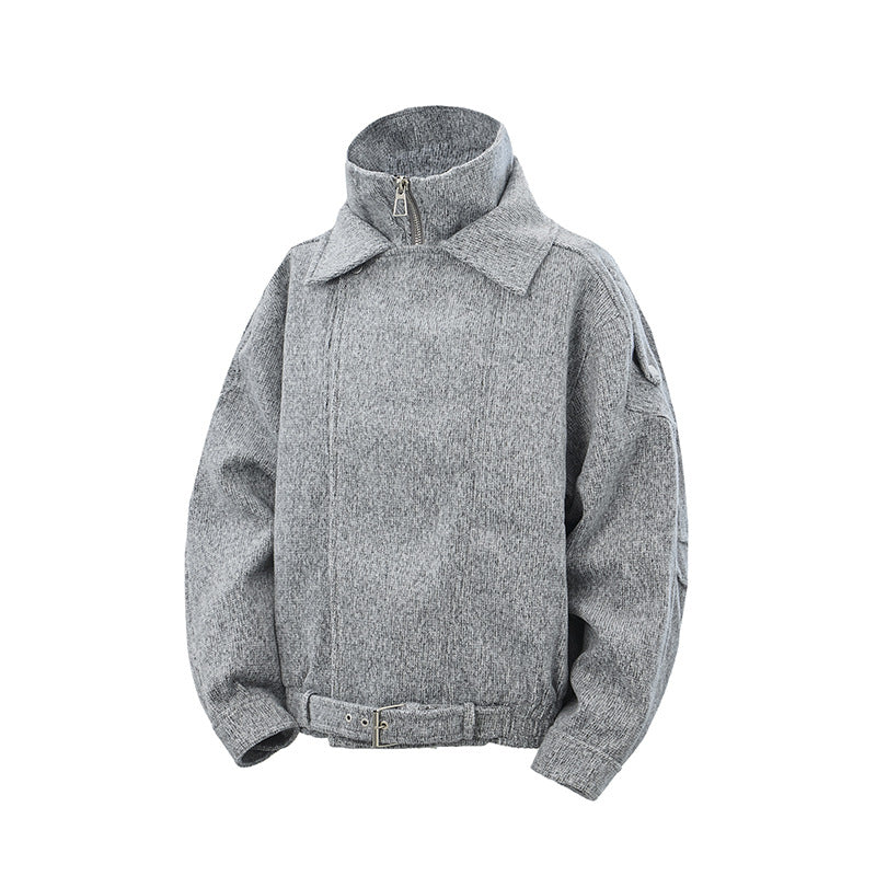 Damen Kurz geschnittene Wollmix-Bikerjacke mit asymmetrischer Front und Taillengürtel Shop Nory