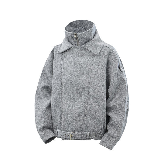 Damen Kurz geschnittene Wollmix-Bikerjacke mit asymmetrischer Front und Taillengürtel Shop Nory