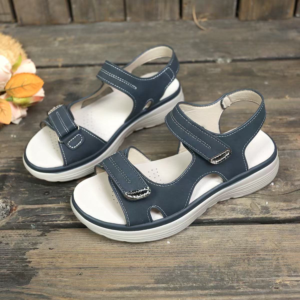 Damen Komfortable Riemensandalen mit verstellbarem Klettverschluss und ergonomischer Sohle