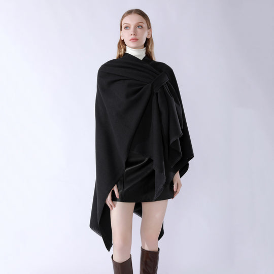Damen Strickponcho mit geometrischem Blockmuster und Fransen Shop Nory