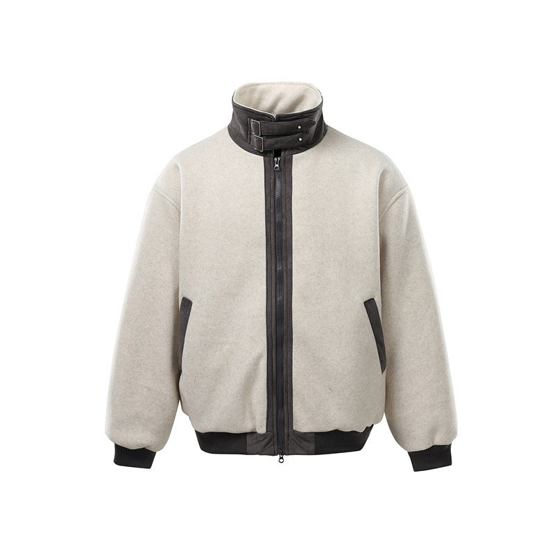 Herren Kurz geschnittener Boxy-Bomber aus Wollmix mit hohem Schnallenkragen und Veloursbesatz Shop Nory