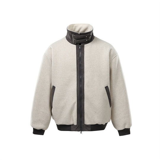 Herren Kurz geschnittener Boxy-Bomber aus Wollmix mit hohem Schnallenkragen und Veloursbesatz Shop Nory