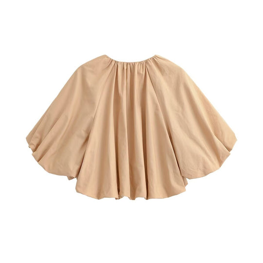 Damen Oversized Cape-Bluse mit Kordelzug, gerafftem Saum und voluminösen Fledermausärmeln Shop Nory