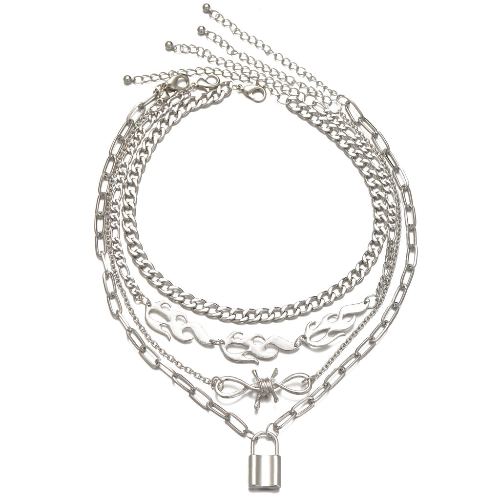 Damen mehrlagige Kette mit einzigartigem Flammen-Design Shop Nory