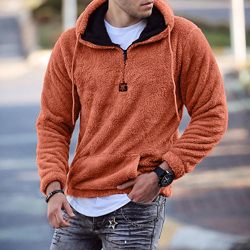 Herren Kuscheliger Teddy-Fleece-Hoodie mit Halbreißverschluss und Kängurutasche Shop Nory