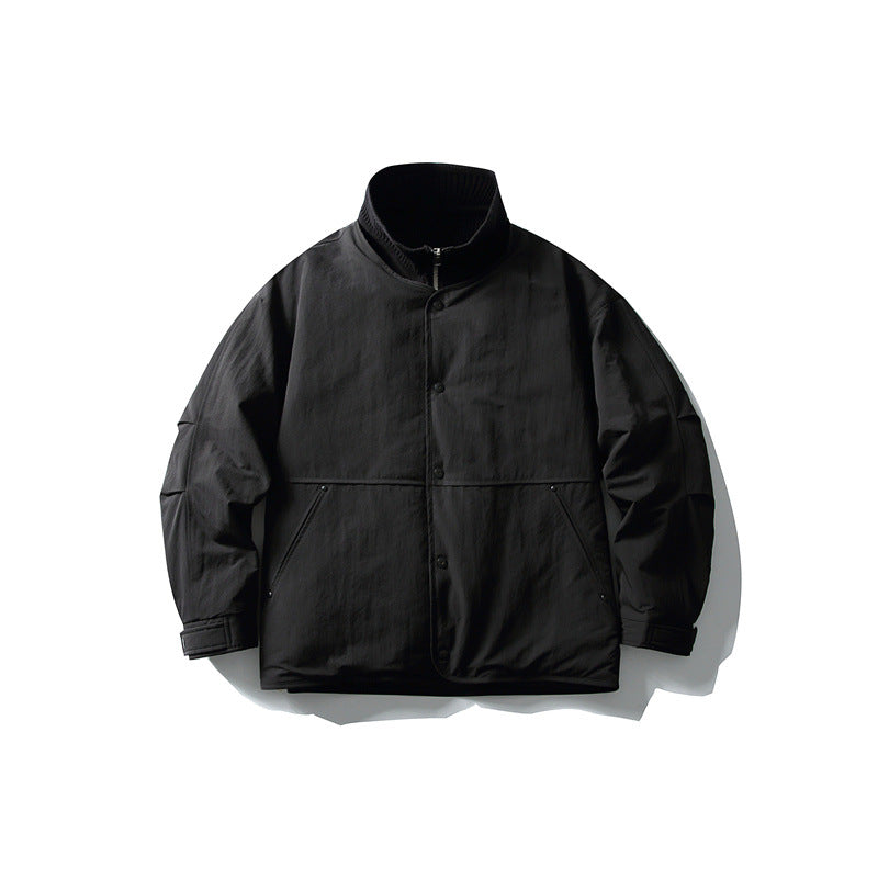 Herren Oversize wattierte Freizeitjacke mit Rippkragen und Druckknopfleiste Shop Nory