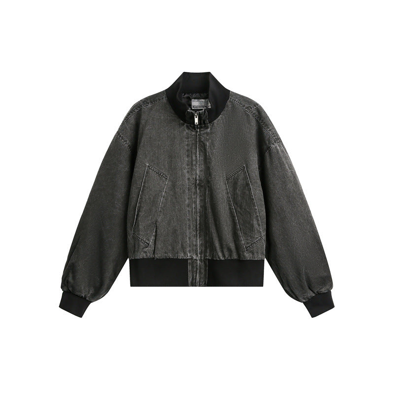 Unisex Kurz geschnittener Satin‑Bomber im Boxy‑Cut mit kontrastierendem Rippkragen und Ballonärmeln Shop Nory