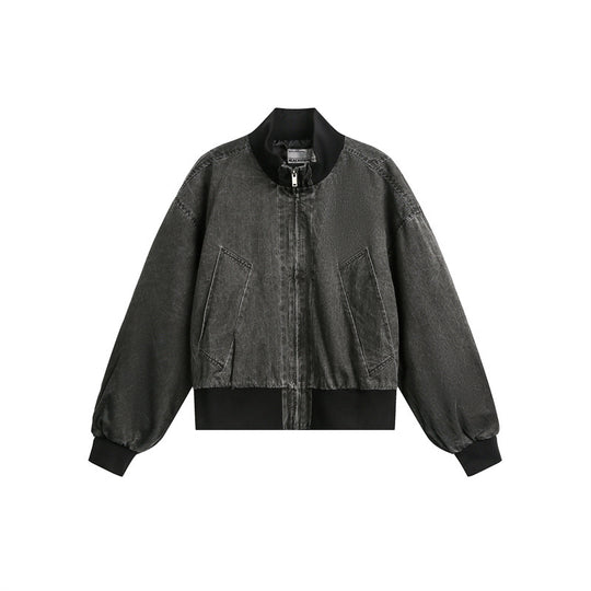 Unisex Kurz geschnittener Satin‑Bomber im Boxy‑Cut mit kontrastierendem Rippkragen und Ballonärmeln Shop Nory