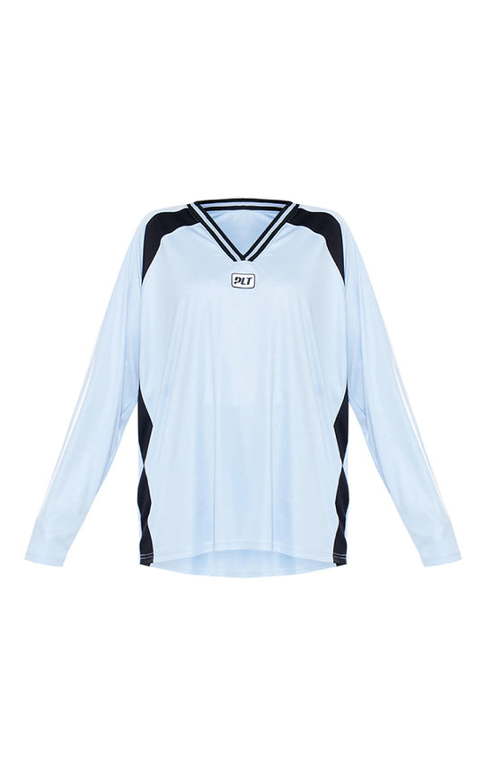 Herren Langarm-Sporttrikot im Oversize-Schnitt mit V‑Ausschnitt und Kontrastpaneelen Shop Nory