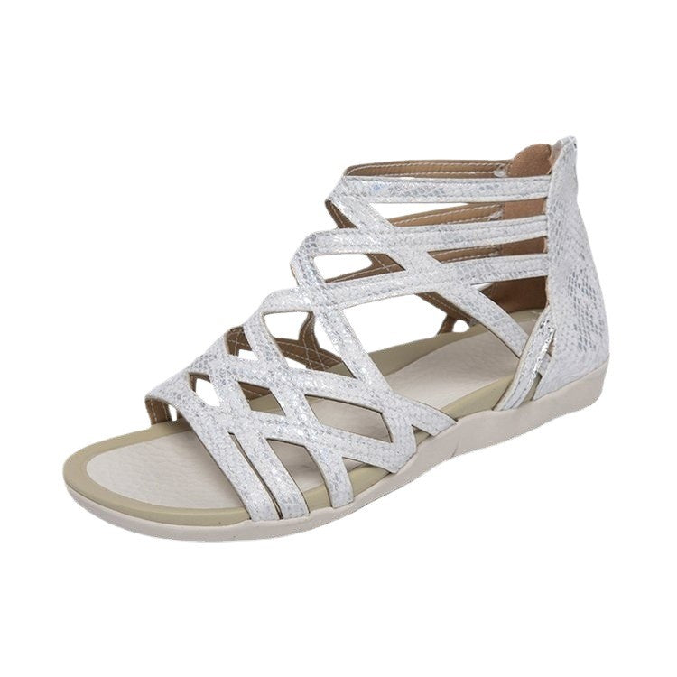 Damen Römersandalen mit Zipper, geflochtenem Cut-Out-Obermaterial und gepolsterter Komfortsohle Shop Nory