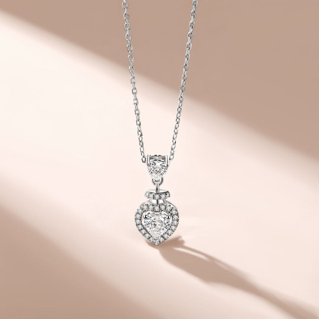 Damen herzförmiger Anhänger mit Zirkonia und eleganter Kettenstruktur Shop Nory