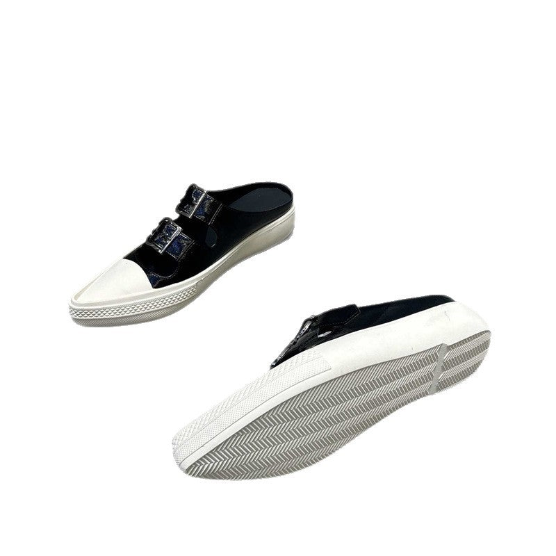 Damen Spitz zulaufende Mule‑Sneaker mit doppelten Schnallenriemen und flacher Plateausohle Shop Nory