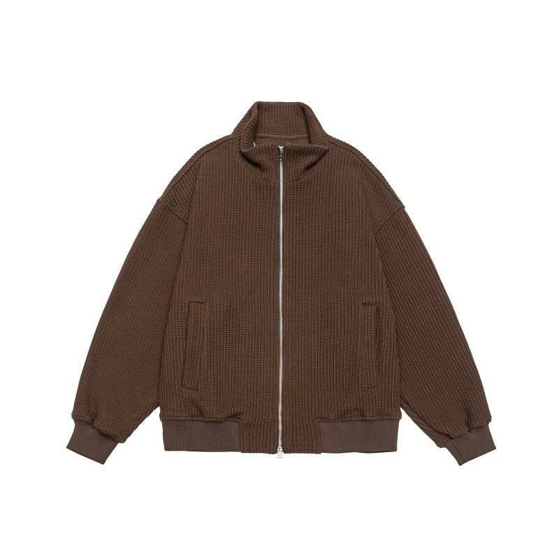 Unisex Grobstrick Boxy-Zipjacke mit Stehkragen und Rippbündchen Shop Nory