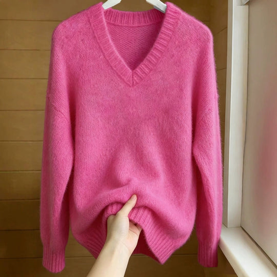 Damen Flauschiger Mohair-Mix Oversize-Pullover mit tiefem V-Kragen Shop Nory
