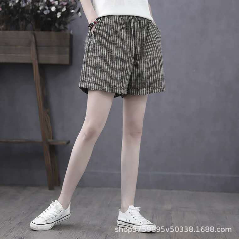 Damen Leichte Baumwollshorts mit Streifendessin ShopNory