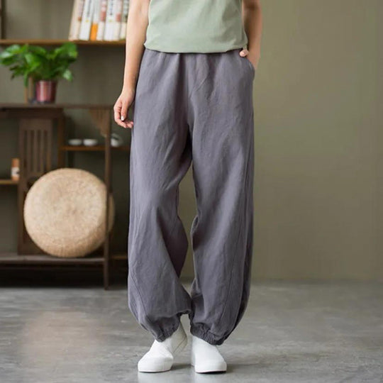 Damen nan lockere Leinen-Haremshose mit elastischem Bund und Fußbündchen Shop Nory