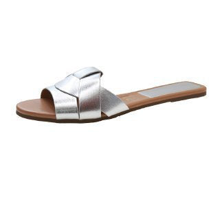 Damen Jeans-Optik Slide-Sandalen mit gekreuzten Stoffriemen und flacher Komfortsohle Shop Nory