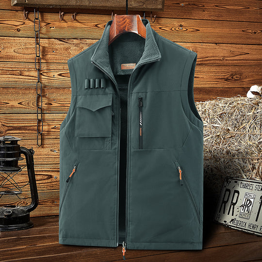 Herren Ärmellose Softshell-Outdoor-Weste mit Fleecefutter, hohem Stehkragen und Multifunktions‑Taschen Shop Nory