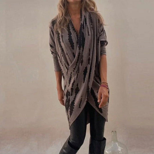 Damen drapierter Strickcardigan mit Wickeloptik, weichem Fall und abstraktem Muster Shop Nory