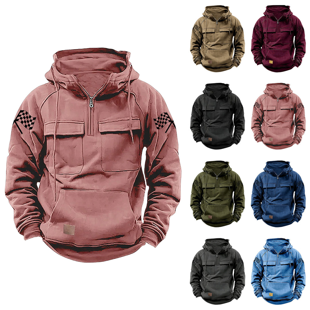 Herren nan Kapuzenpullover mit Halbzip, Cargo-Brusttaschen und Kängurutasche Shop Nory