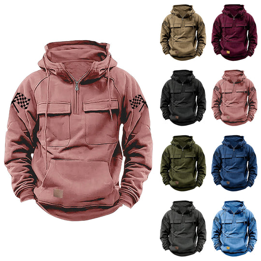 Herren nan Kapuzenpullover mit Halbzip, Cargo-Brusttaschen und Kängurutasche Shop Nory