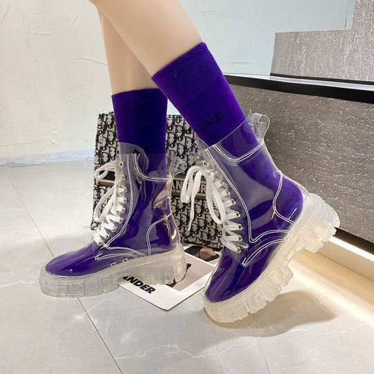 Damen trendige Stiefeletten im transparenten Design mit knalligem Detail