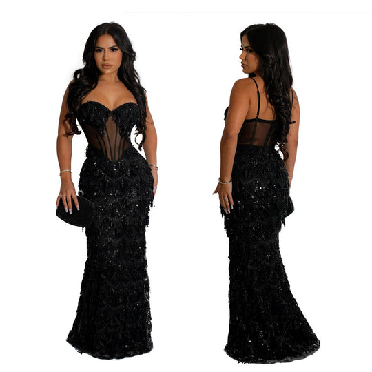 Damen Elegantes Abendkleid mit Kristallverzierung