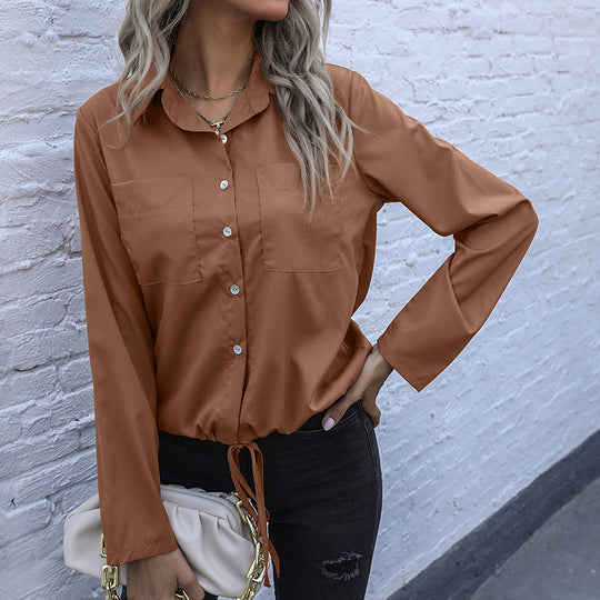 Damen Hemdbluse mit Kordelzug, Brusttaschen & lockerer Passform Shop Nory
