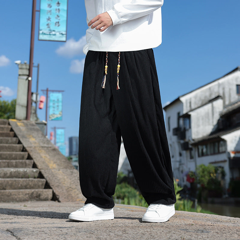 Herren Weit geschnittene Cord-Relaxhose mit elastischem Bund und Zierkordel Shop Nory