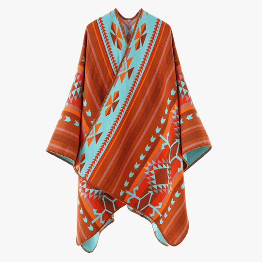 Damen Weicher Jacquard‑Strickponcho mit geometrischem Muster und Ziernaht Shop Nory