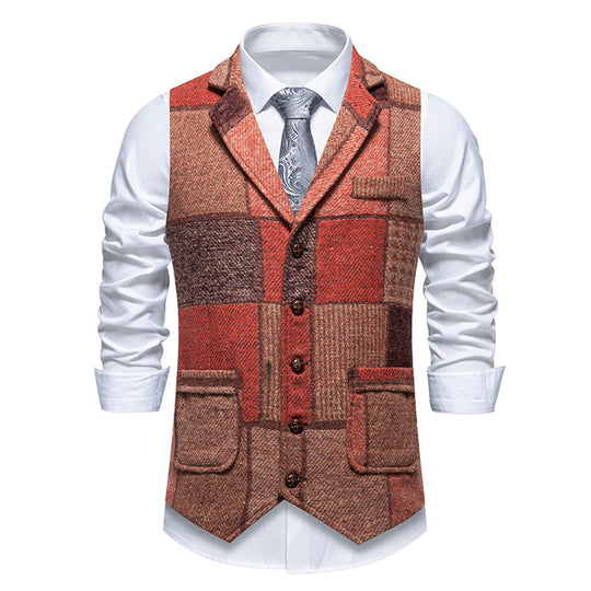 Herren Patchwork Weste mit Reverskragen Knopfleiste und aufgesetzten Taschen Shop Nory