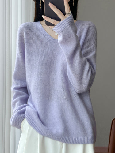 Damen Oversize-Feinstrickpullover mit feinem V-Ausschnitt und verlängertem Ärmelabschlusst Shop Nory