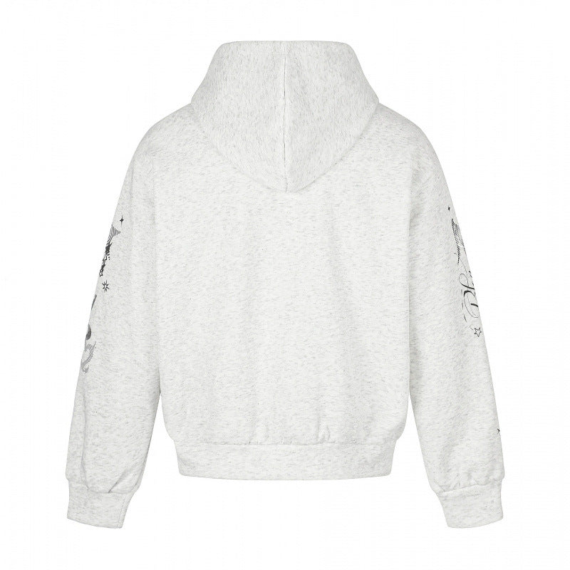 Unisex Oversize-Kapuzenzipjacke mit Allover-Grafikprint, Reißverschluss und geripptem Saum Shop Nory