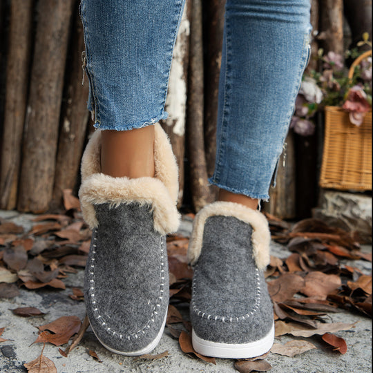 Damen Gefütterte Wollfilz-Hausschuh-Boots mit Kunstfellkragen Shop Nory