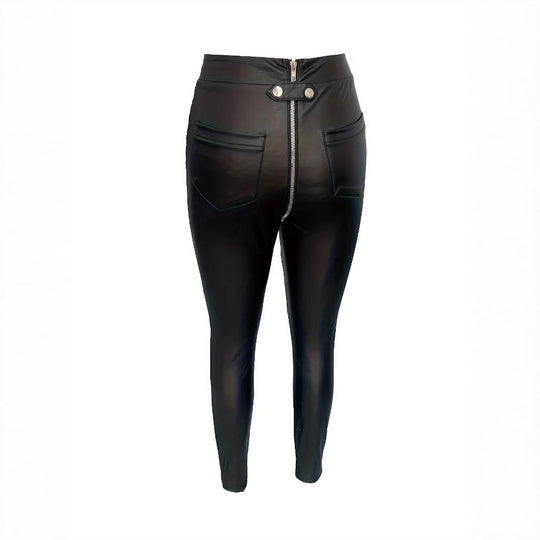 Damen Modische Kunstlederleggings mit Reißverschluss und Taillierung
