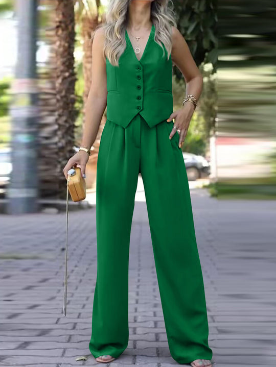 Damen Eleganter Zweiteiler mit taillierter Weste und weiter Palazzo-Hose Shop Nory