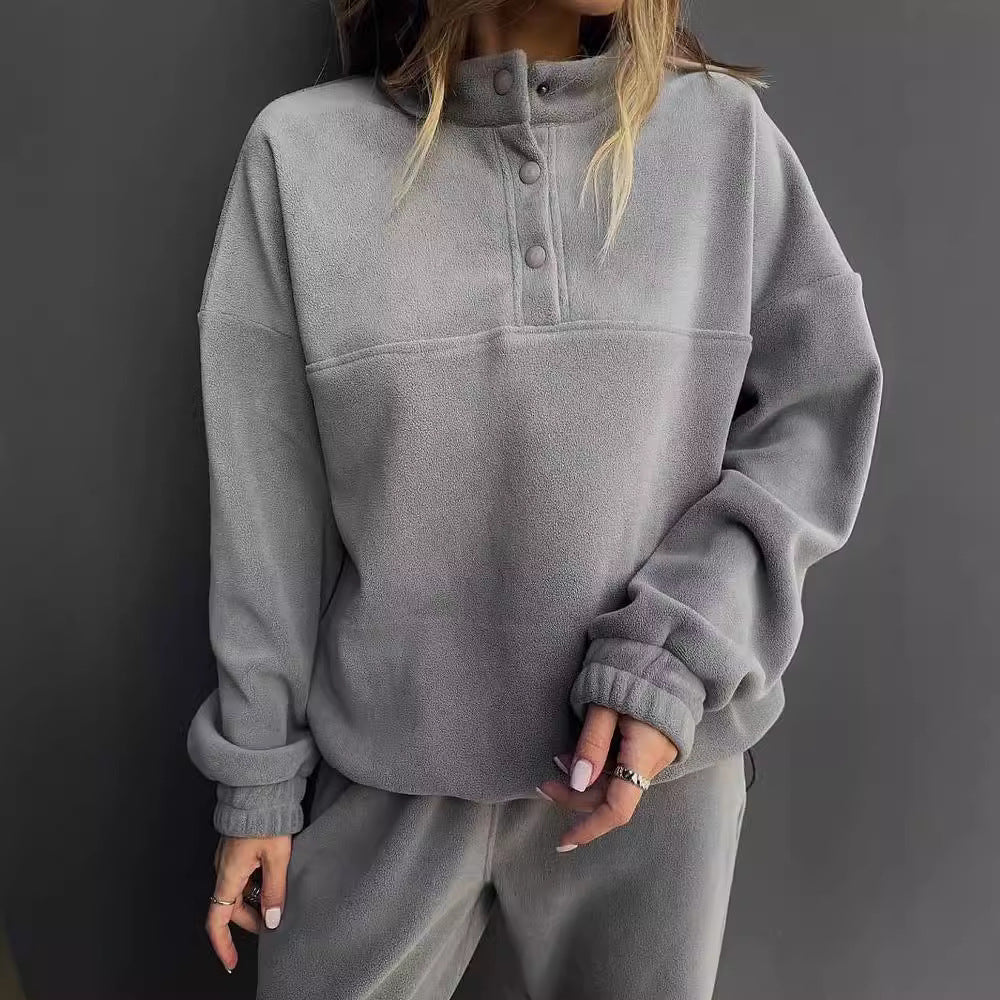 Damen Oversize-Fleece-Set mit Henley-Kragen und weicher Jogginghose Shop Nory