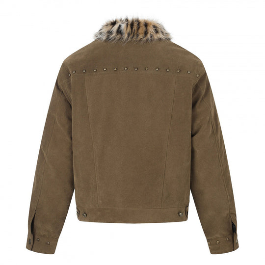 Herren Kurzjacke aus Velourslederimitat mit Kunstfellkragen und Nieten-Details Shop Nory