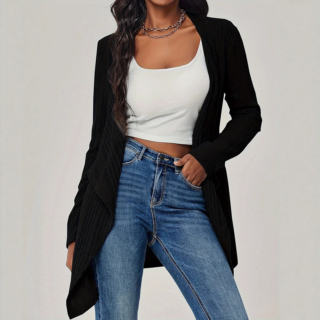 Damen Offener Rippstrick-Cardigan mit Wasserfallkragen Shop Nory