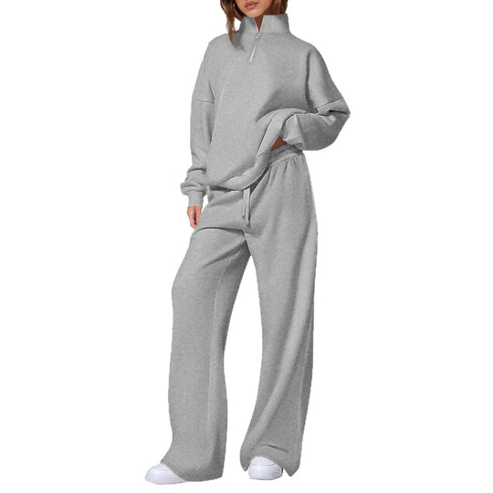 Damen nan oversized Jogginganzug mit Stehkragen halbem Reißverschluss und weitem Bein Shop Nory