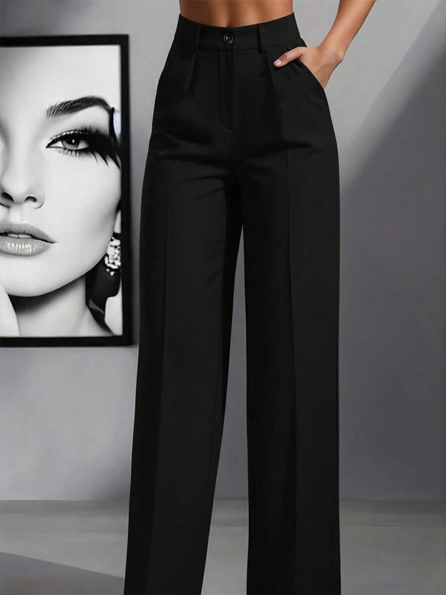 Damen Hochtaillierte Palazzo-Stretchhose mit Bügelfalte und Eingrifftaschen Shop Nory