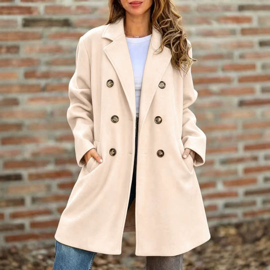 Damen Midilanger Doppelreihiger Mantel im legeren Oversize‑Schnitt mit Reverskragen Shop Nory