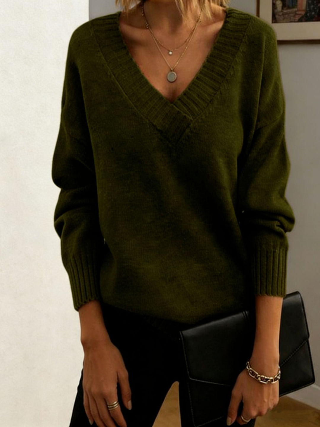 Damen Feinstrickpullover mit tiefem V-Ausschnitt und überschnittener Schulter Shop Nory